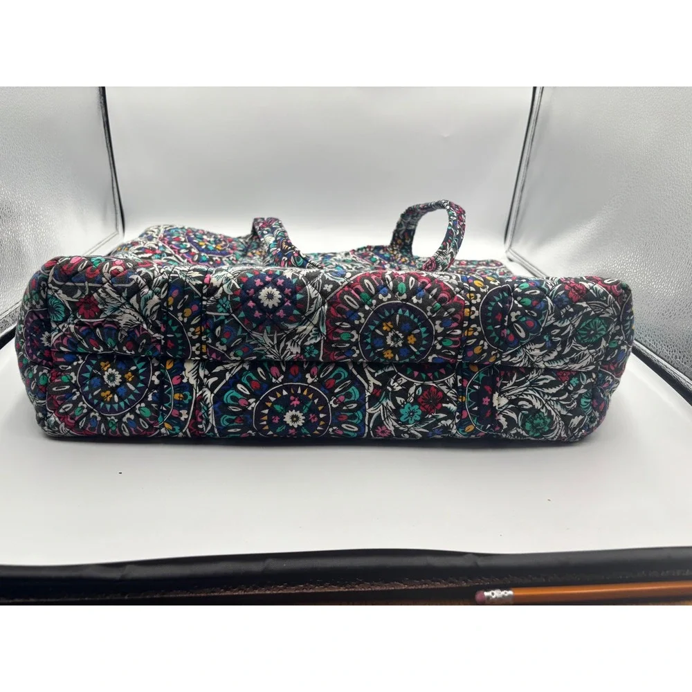 Vera Bradley Stained glass medallion Cotton Tote Bag Navy Floral Shoulder Bag